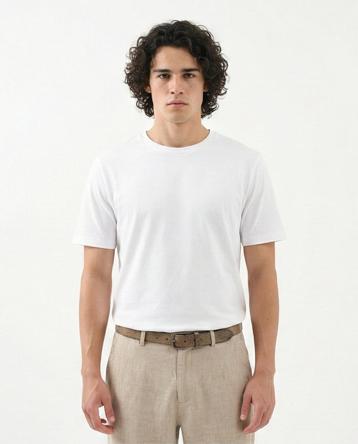 Solid Crew Neck Short Sleeves Basic Tee - White