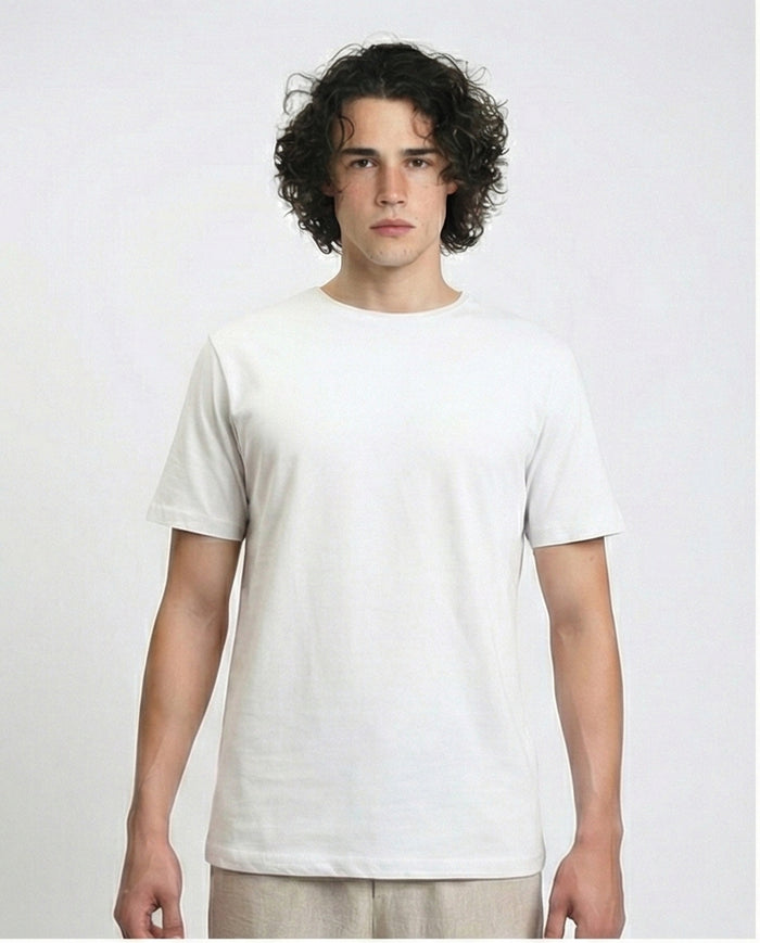 Solid Crew Neck Short Sleeves Basic Tee - Light Grey