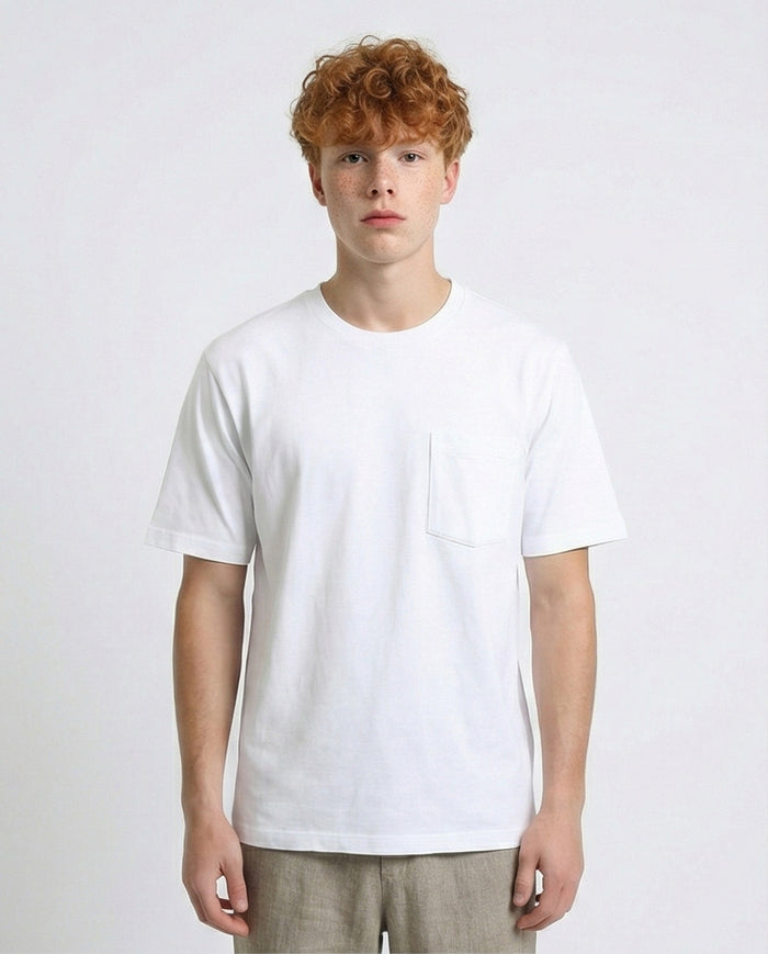 Solid Basic Tee with Front Pocket - White