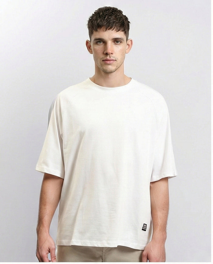 Crew Neck Relaxed Fit Cotton Tee - White