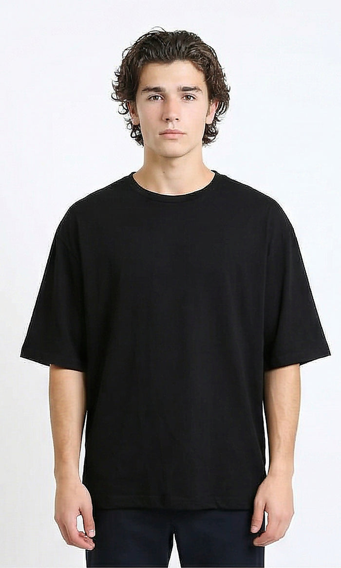Relaxed Fit Solid Summer Basic Tee - Black