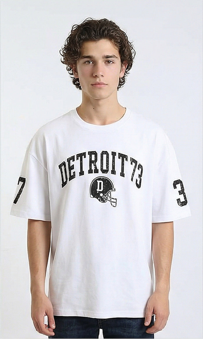 Crew Neck Relaxed Fit Printed Tee - White