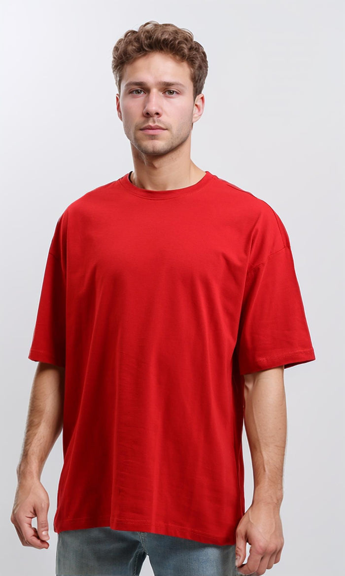 Solid Crew Neck Relaxed Fit Tee - Red