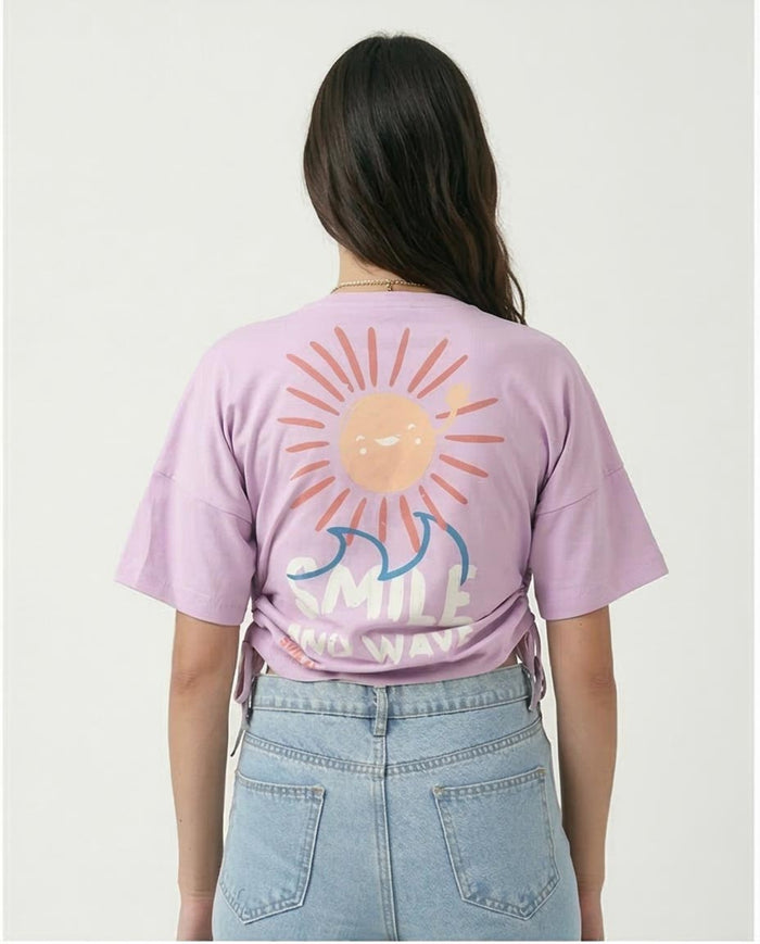 Ravin - Smile and Wave Graphic Side-Cinch Tee - Light Purple - R210321