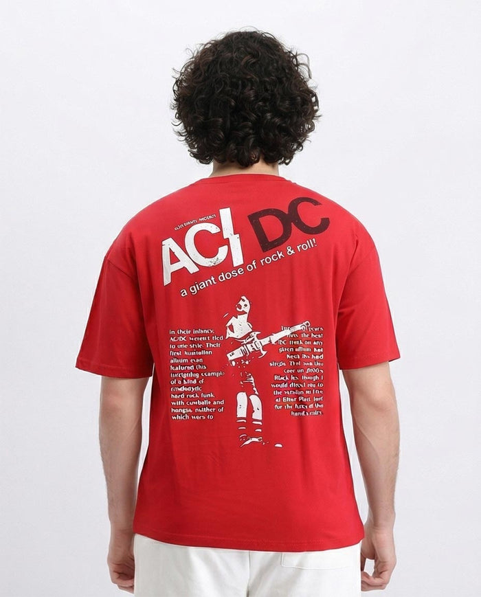 RAVIN | "A Giant Dose of Rock & Roll" Oversized AC/DC Graphic T-Shirt - Red - R205817