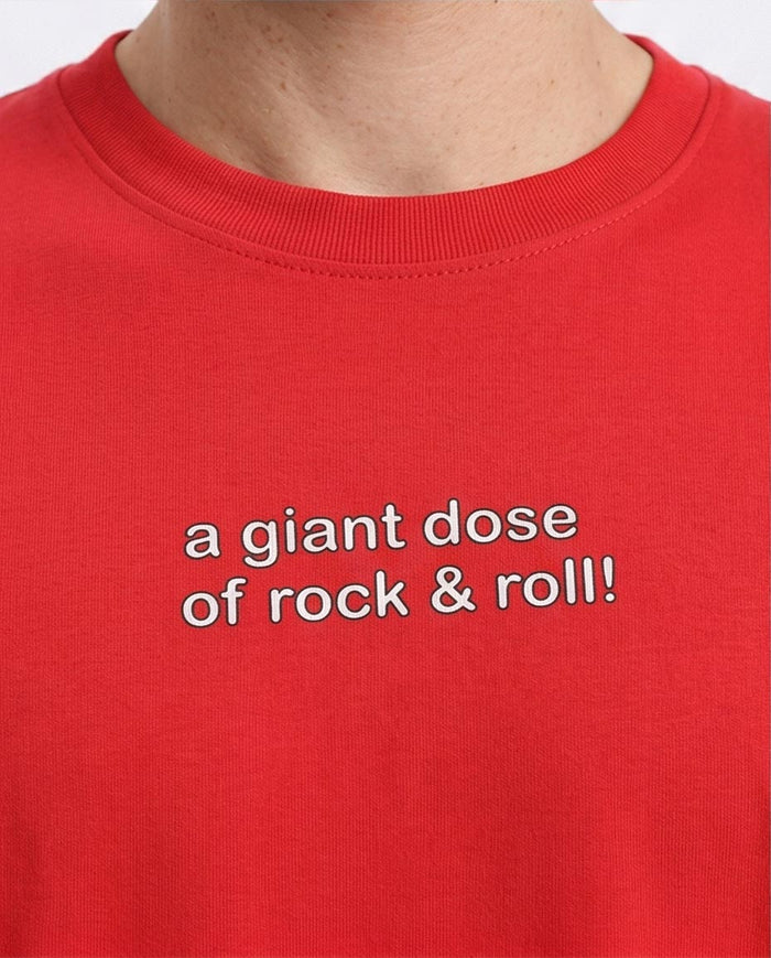 RAVIN | "A Giant Dose of Rock & Roll" Oversized AC/DC Graphic T-Shirt - Red - R205817