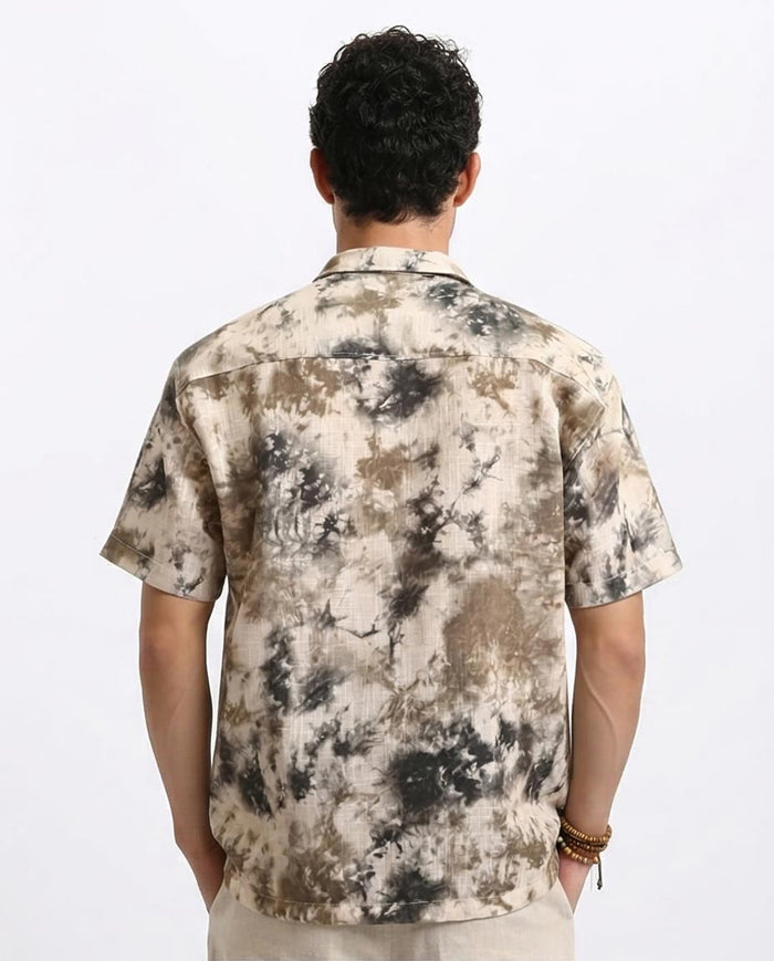 Ravin Abstract Marble Tie-Dye Camp Collar Shirt - Black & Brown - R204713