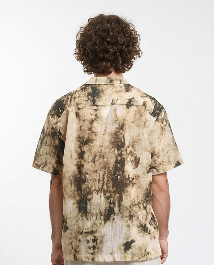 Ravin Abstract Tie-Dye Short-Sleeve Resort Shirt – Sand & Charcoal - R204709