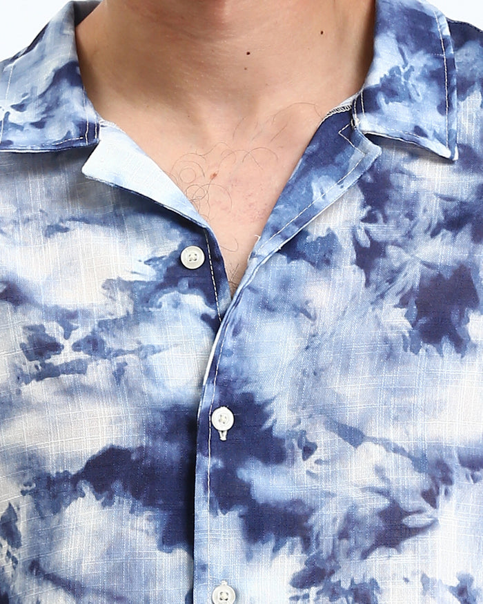Ravin Blue Cloud-Wash Short Sleeve Resort Shirt- Navy Blue & Light Blue - R204710