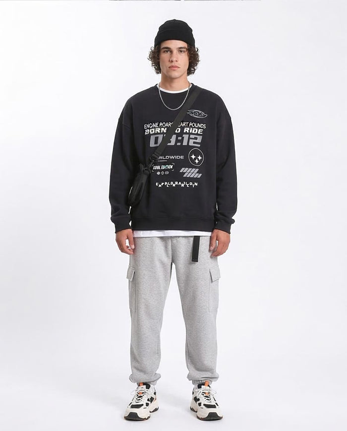 Ravin | "Born to Ride" Oversized Graphic Streetwear Sweatshirt - Black - R212199