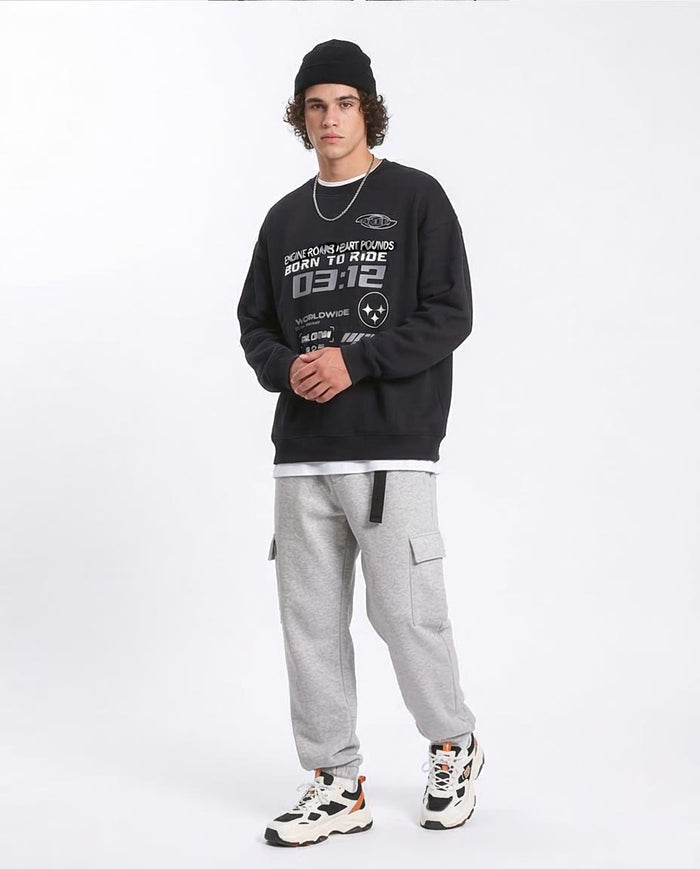 Ravin | "Born to Ride" Oversized Graphic Streetwear Sweatshirt - Black - R212199