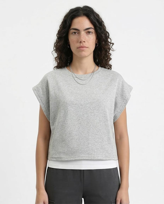Cap-Sleeve Boxy Sweatshirt - Grey Marl