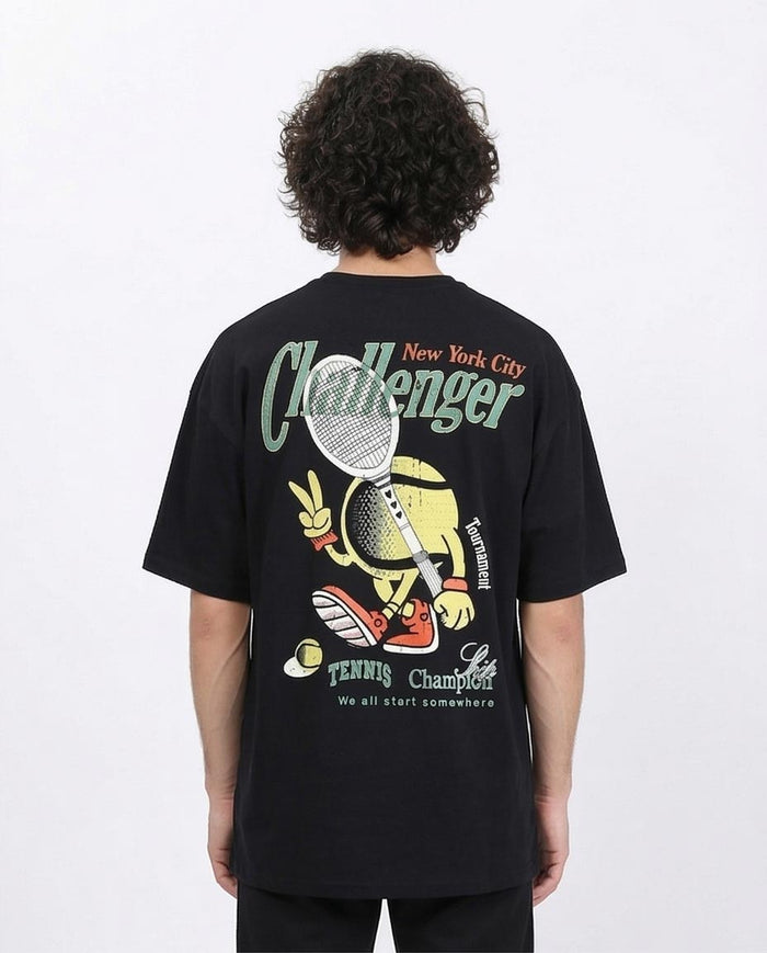 Ravin "Challenger" Oversized Tennis Graphic T-Shirt – Black - R210538