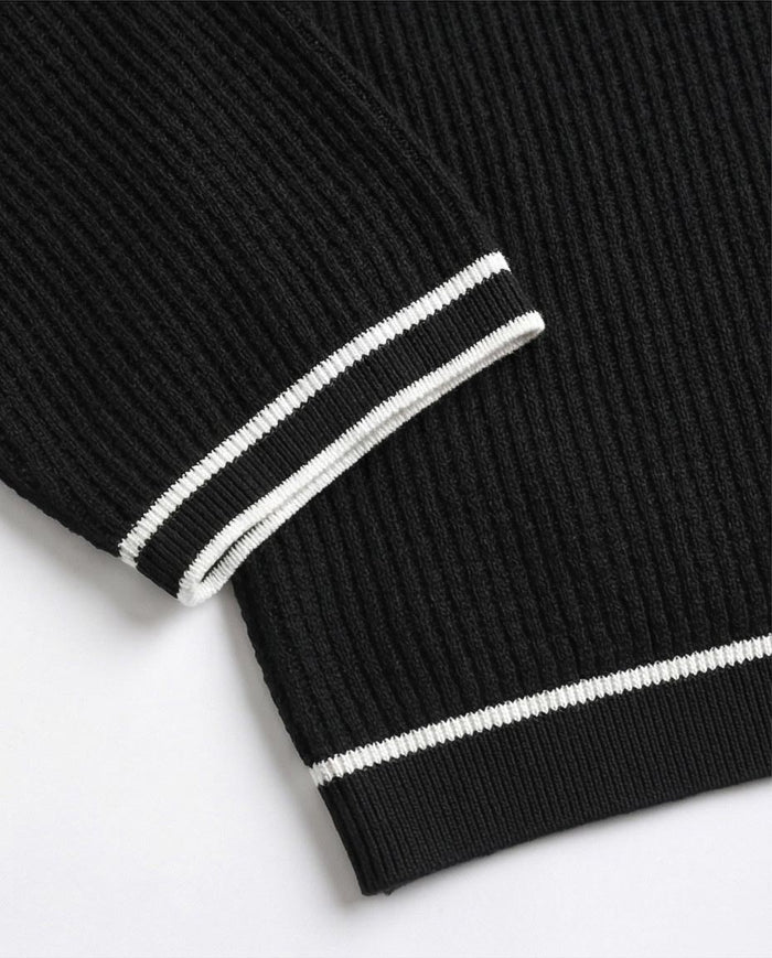 Ravin Contrast-Trim Waffle Knit Short Sleeve T-Shirt - Black - R206907