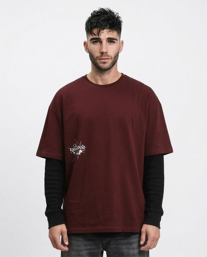 "corrupt" Oversized Heavyweight Graphic T-Shirt - Burgundy