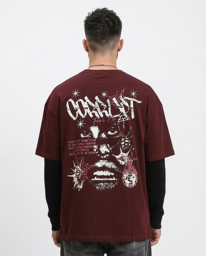 RAVIN "CORRUPT" Oversized Heavyweight Graphic T-Shirt – Burgundy - R212292