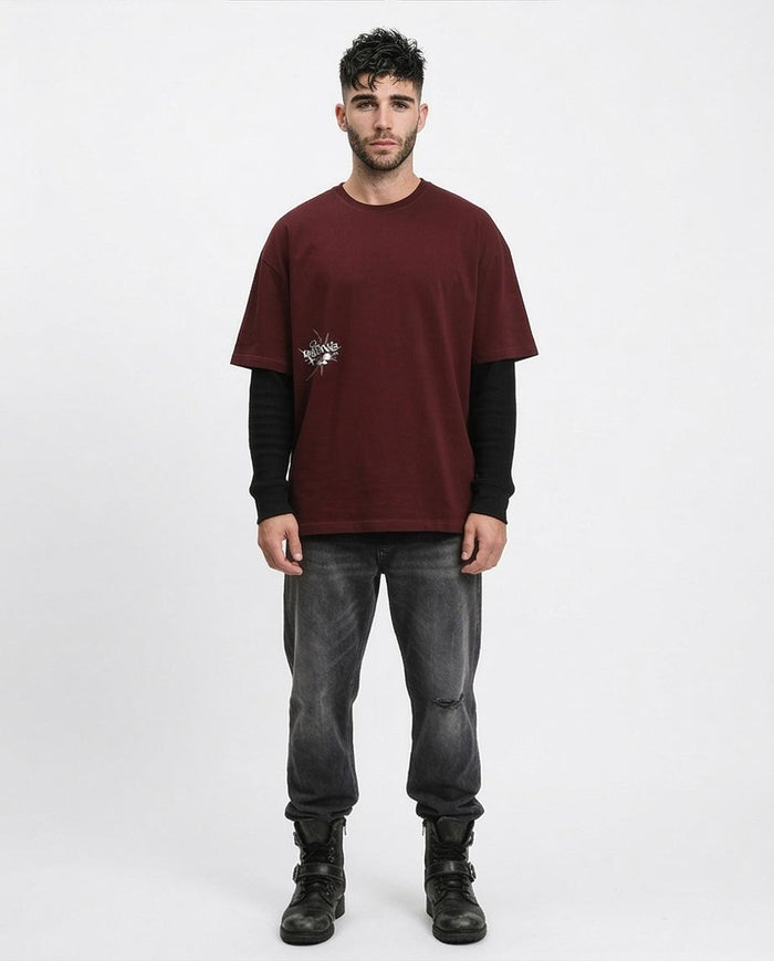 RAVIN "CORRUPT" Oversized Heavyweight Graphic T-Shirt – Burgundy - R212292