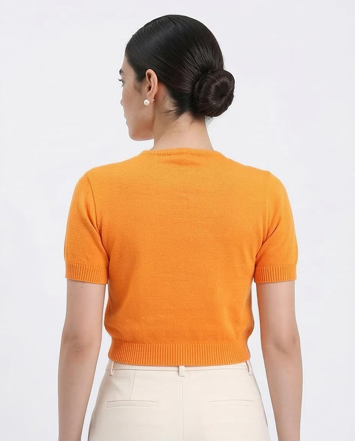 Ravin Cropped Crew-Neck Knit Top in Sunset Orange - R207980