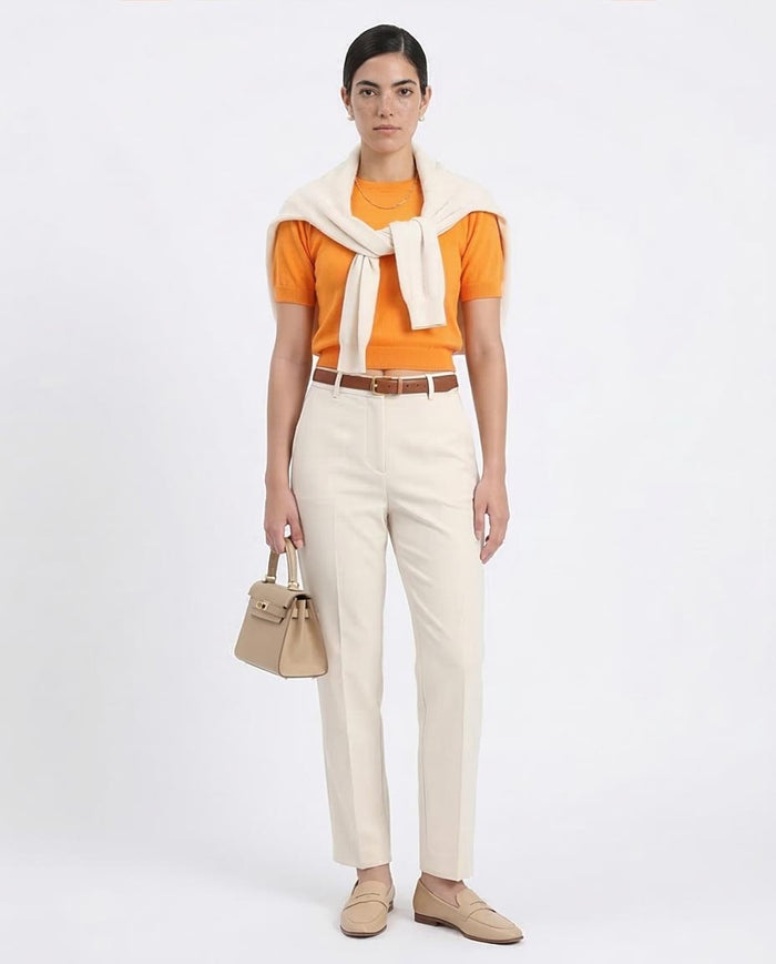Ravin Cropped Crew-Neck Knit Top in Sunset Orange - R207980