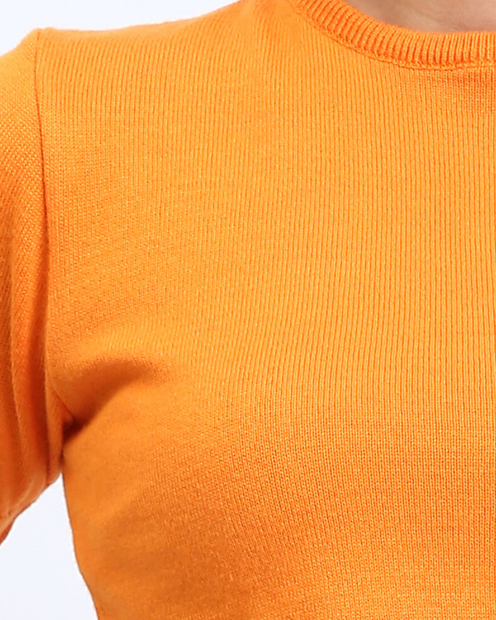 Ravin Cropped Crew-Neck Knit Top in Sunset Orange - R207980