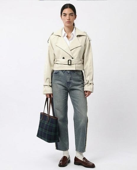 Ravin Cropped Faux-Leather Trench Jacket with Belted Waist and Cuffs – Cream - O194906