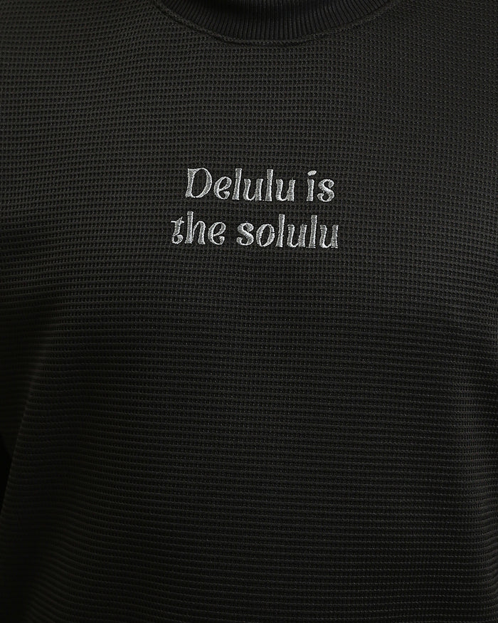 Ravin "Delulu" Textured Knit Crewneck Sweatshirt - Black - R215316
