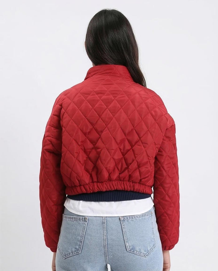 Ravin Diamond-Quilted Cropped Puffer Jacket - Dark Red - R211456