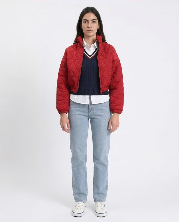 Ravin Diamond-Quilted Cropped Puffer Jacket - Dark Red - R211456