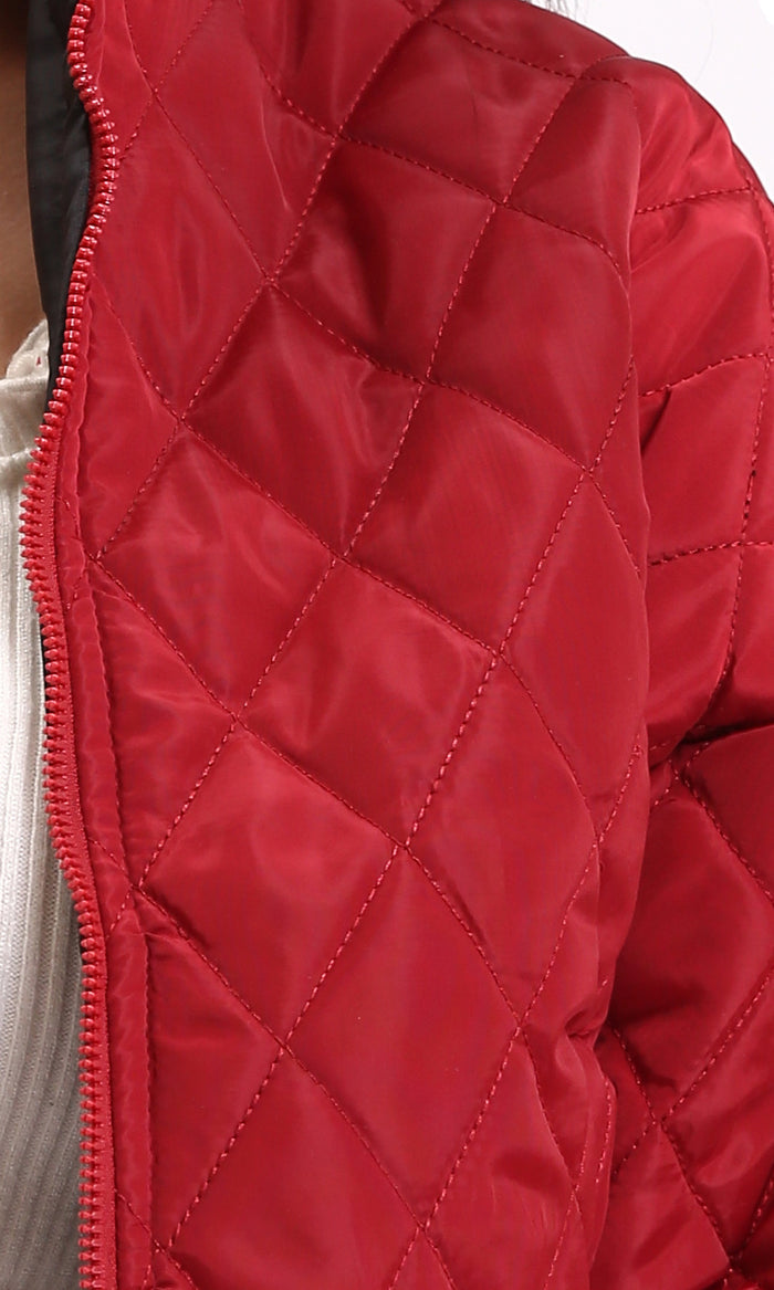Ravin Diamond-Quilted Cropped Puffer Jacket - Dark Red - R211456