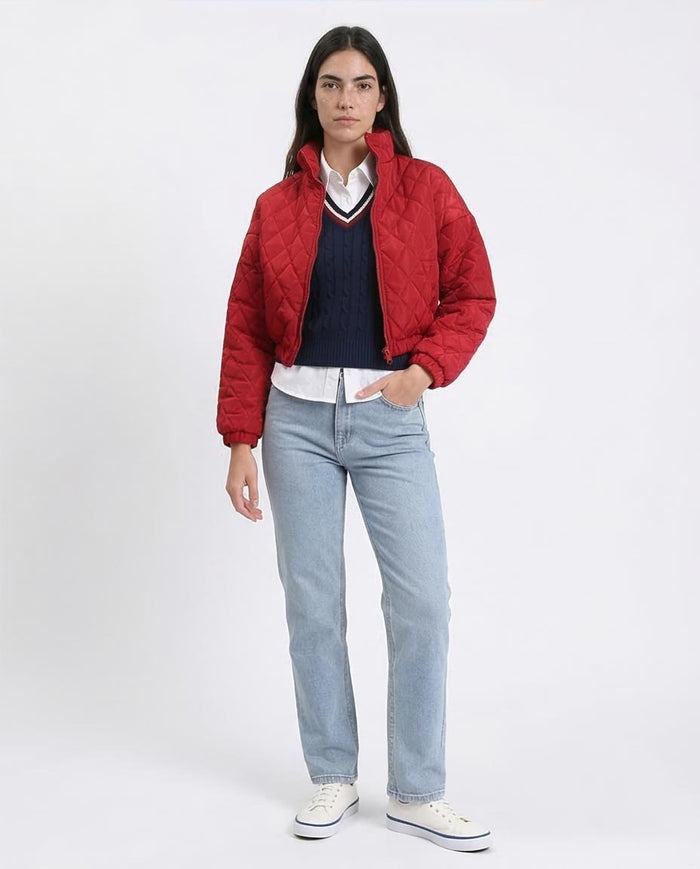 Ravin Diamond-Quilted Cropped Puffer Jacket - Dark Red - R211456
