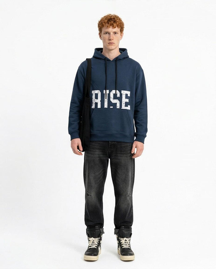 Ravin Distressed 'RISE' Graphic Pullover Hoodie - Navy - R212191