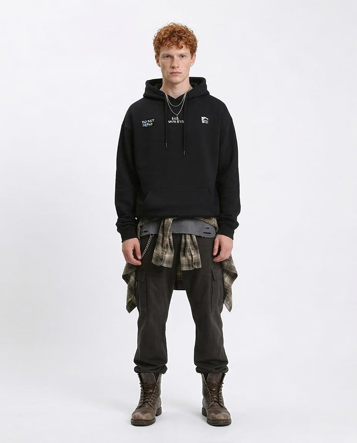RAVIN "Do Not Repay Evil" Graphic Fleece Hoodie - Black - R208843 -