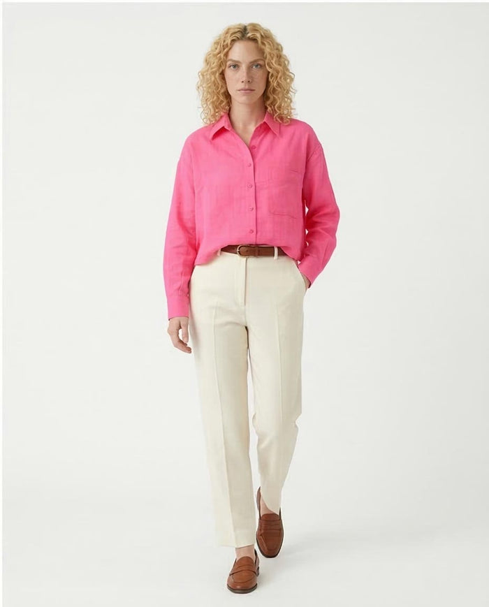 Ravin Electric Pink Cropped Button-Down | Textured Linen Blend - R206572
