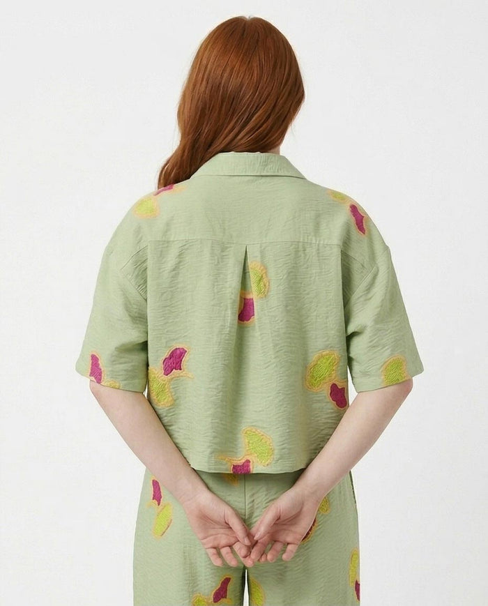 Ravin Embroidered Ginkgo Leaf Linen Shirt – Sage Green - R216948