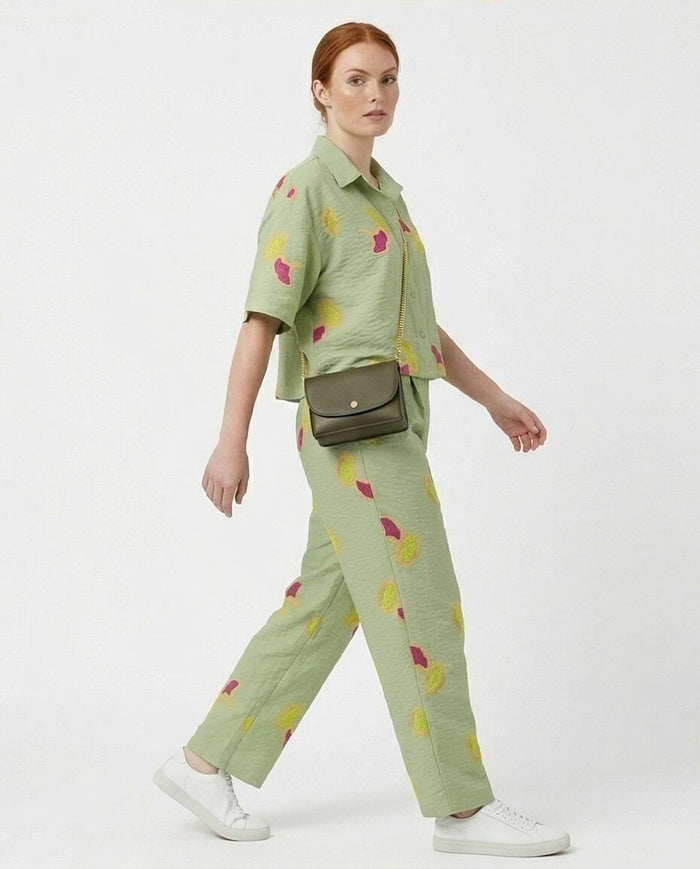Ravin Embroidered Ginkgo Leaf Linen Shirt – Sage Green - R216948