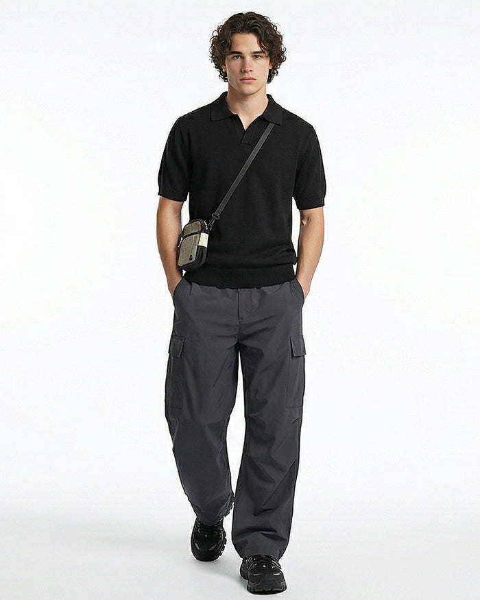 Ravin Essential Knit Johnny Collar Polo – Black - R217127