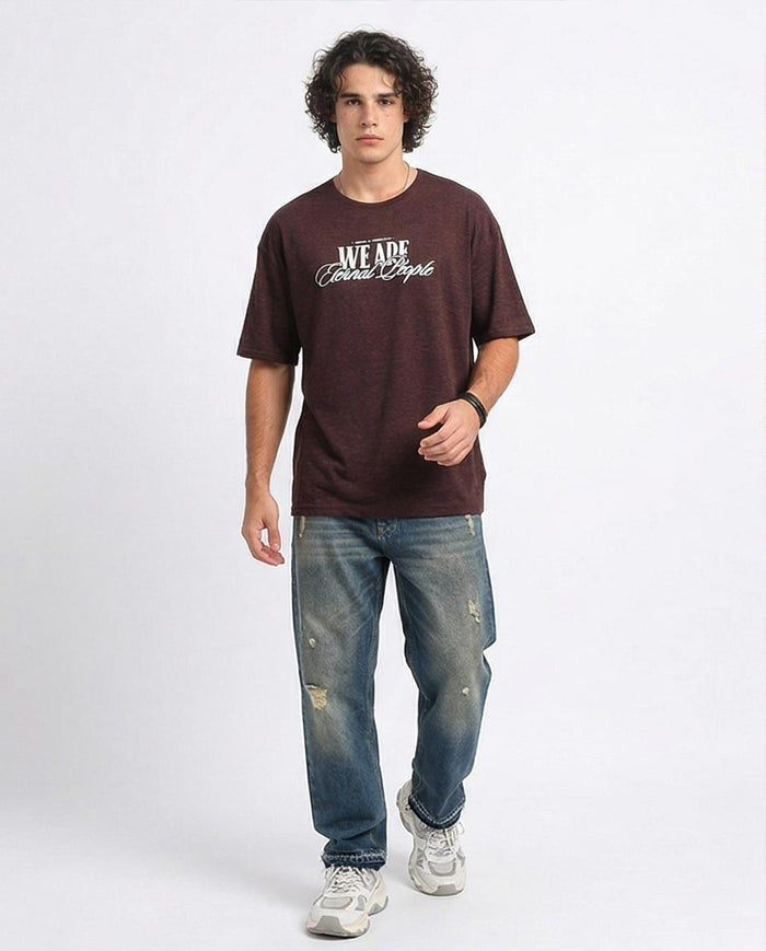 Ravin "Eternal People" Heathered Graphic Oversized Tee – Burgundy - O198237