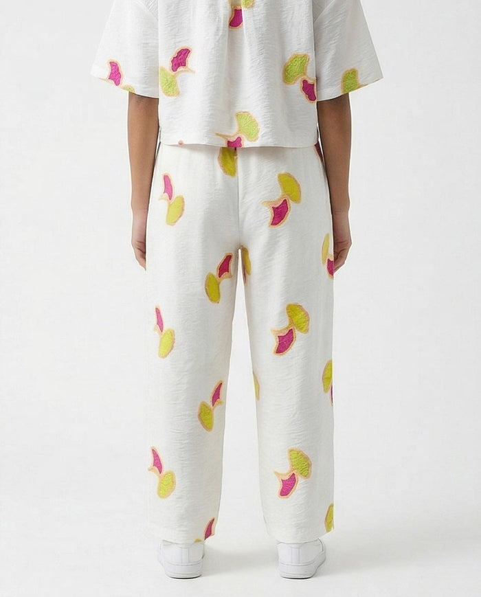 Ravin Ginkgo Leaf Embroidered Linen Straight-Leg Trousers - White & Magenta - R216947