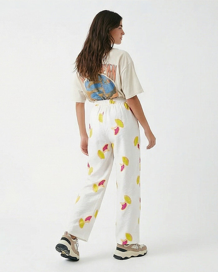 Ravin Ginkgo Leaf Embroidered Linen Straight-Leg Trousers - White & Magenta - R216947