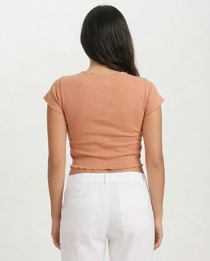 Ravin Gorgeous Desert Graphic Lettuce Hem Crop Top - Coral - R207488