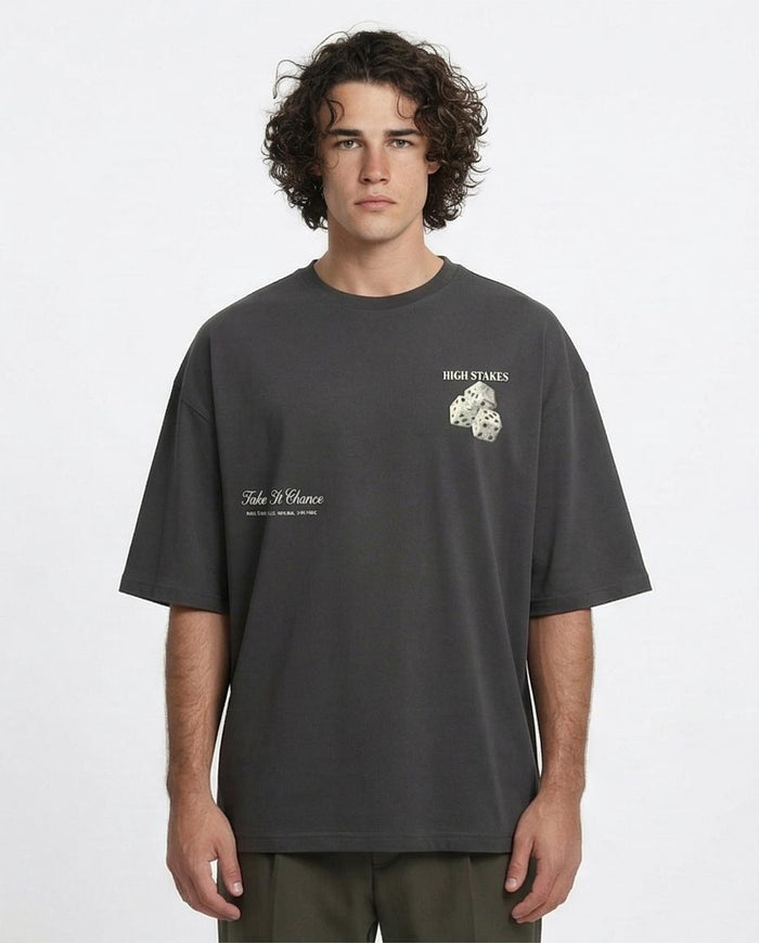 "high Stakes" Heavyweight Oversized Graphic T-Shirt - Charcoal