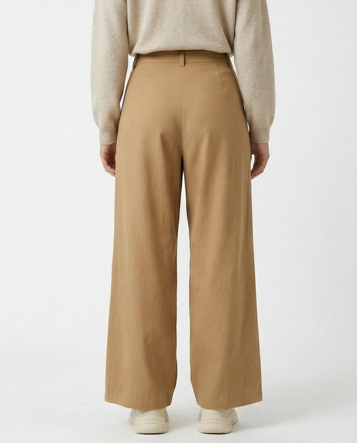 Ravin High-Waisted Double Pleat Wide-Leg Trousers – Camel - R216642