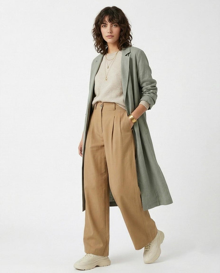 Ravin High-Waisted Double Pleat Wide-Leg Trousers – Camel - R216642