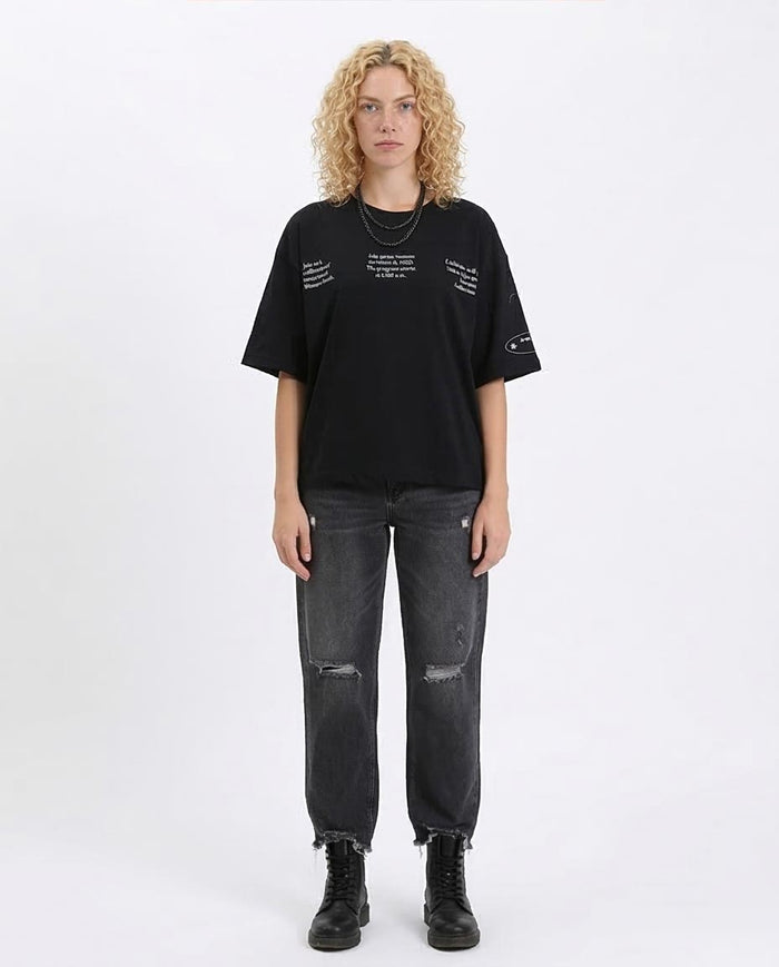 Ravin "Kawkab al-Sharq" Oversized Graphic T-Shirt - Umm Kulthum Edition - Black - R209134