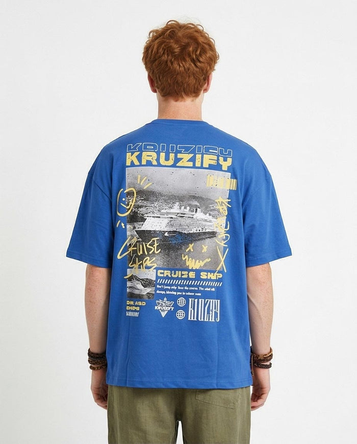 Ravin Kruzify Oversized Royal Blue Graphic T-Shirt – 100% Cotton – O203143