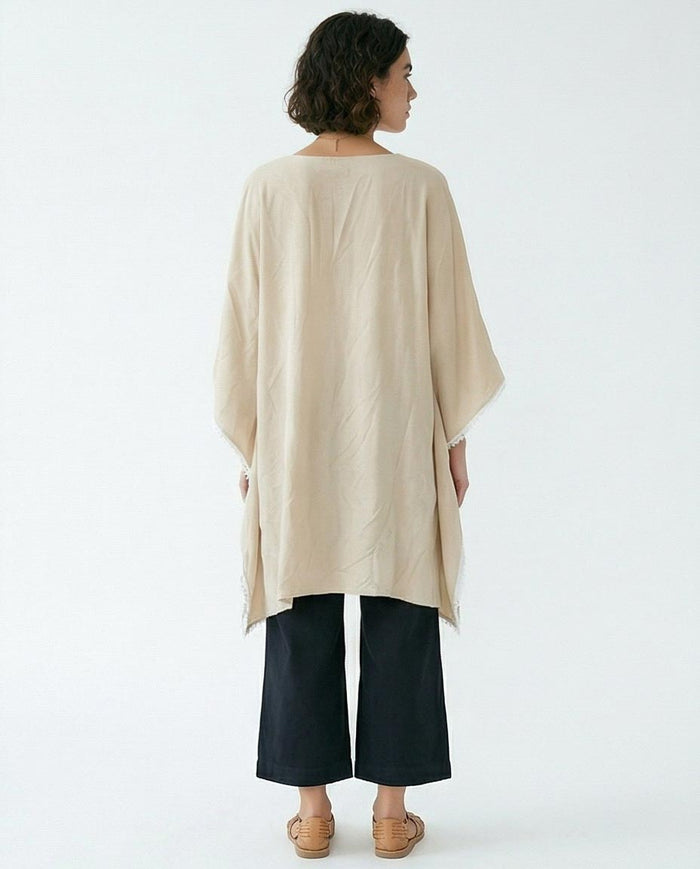Ravin Lace-Trimmed Handkerchief Hem Kaftan Tunic in Beige - R217016