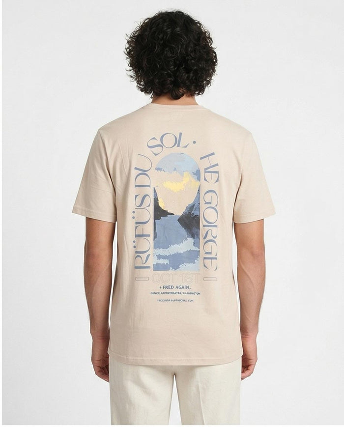 Ravin Men’s 100% Cotton Fred Again.. x Rüfüs Du Sol "The Gorge" Graphic T-Shirt - Sand Beige - O203195