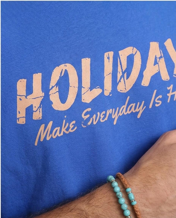 Ravin Men's 100% Cotton Oversized "Holidays" Tropical Graphic T-Shirt - Royal Blue - R209410