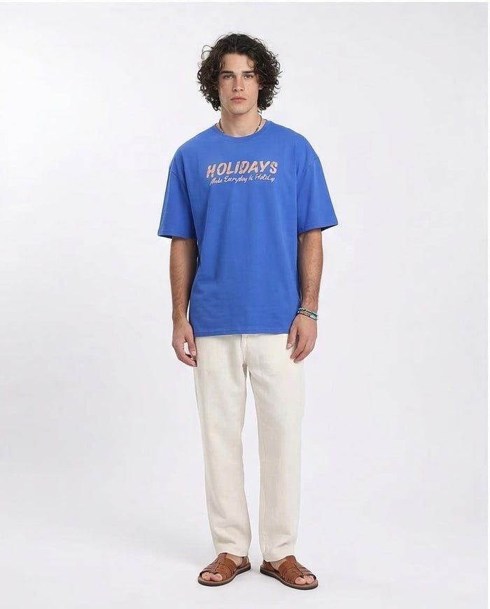 Ravin Men's 100% Cotton Oversized "Holidays" Tropical Graphic T-Shirt - Royal Blue - R209410