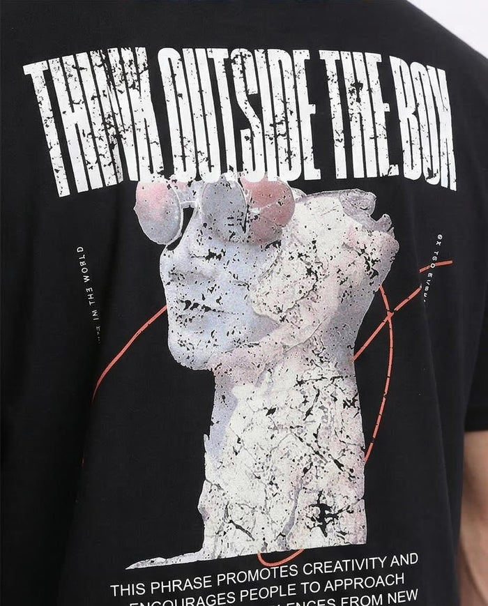 Ravin Men’s 100% Cotton "Think Outside The Box" Graphic Streetwear T-Shirt – Black - R209380